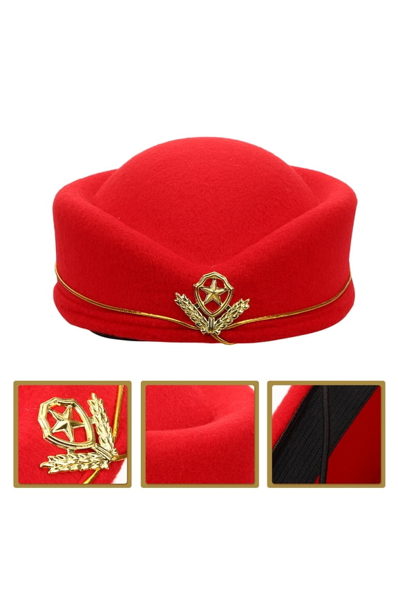 Felt Stewardess Beret Hat for Women, 1 Piece Uniform Cosplay Accessory for Easter, Tea Party, and Costume Events