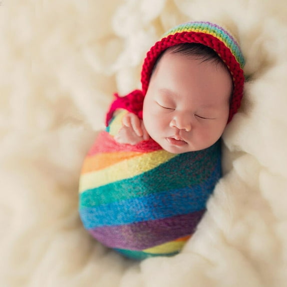 YOSADIER 1Pcs Infant Photography Prop Rainbow Wrap for Newborn Sleeping Blanket 15.7X15.7in