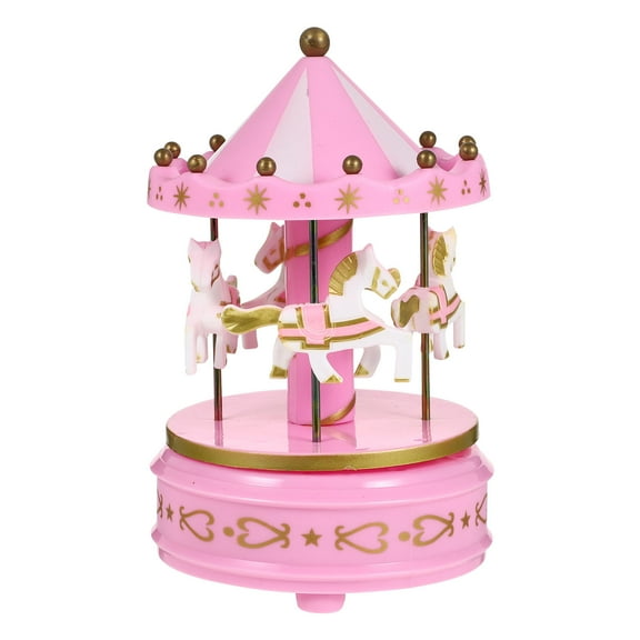 YOSADIER 1Pcs Kids Music Box Pink Plastic Carousel Shape Manual Winding for Girls Room Decor Before Sleeping