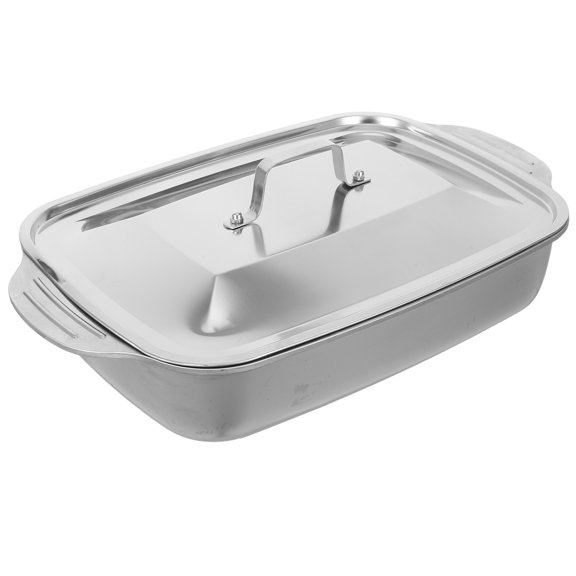 YOSADIER 1Set Stainless Steel Roaster Pan with Lid Deep Design for Oil Splatter Prevention