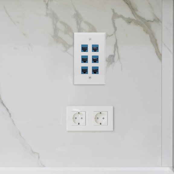 YOSADIER 1Set White Ethernet Wall Outlet Panel for Home Use 6-Port Sturdy Plastic Design