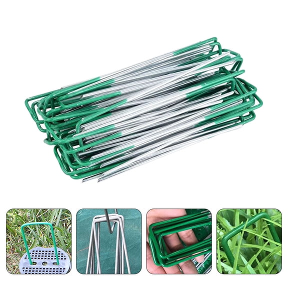 YOSADIER 20Pcs Green Lawn U Shaped Nails for Turf Protection and Tent Stability in Various Grounds