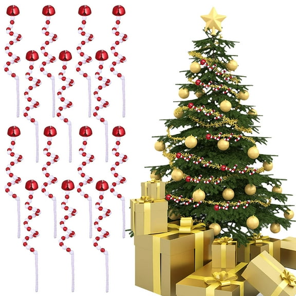 YOSADIER 25-Pack Plastic Christmas Candy Cane Ornaments with Bell Shape for Tree and Window Decoration, Holiday Design