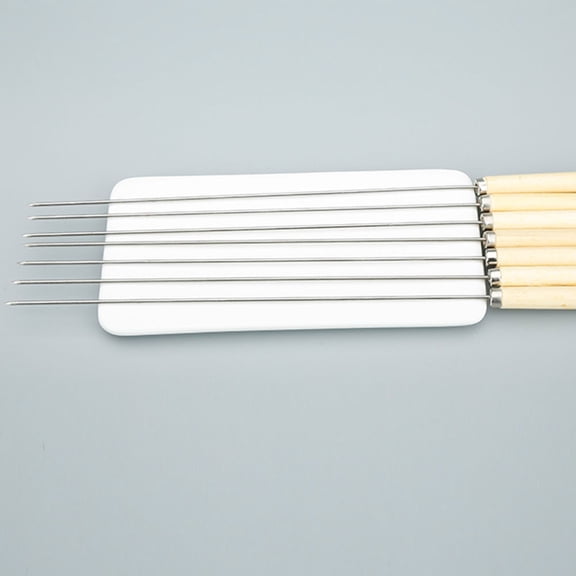 YOSADIER 25Pcs Stainless Steel Barbecue Sticks with Khaki Wood Handles for Grilling Meat and Chicken Wings