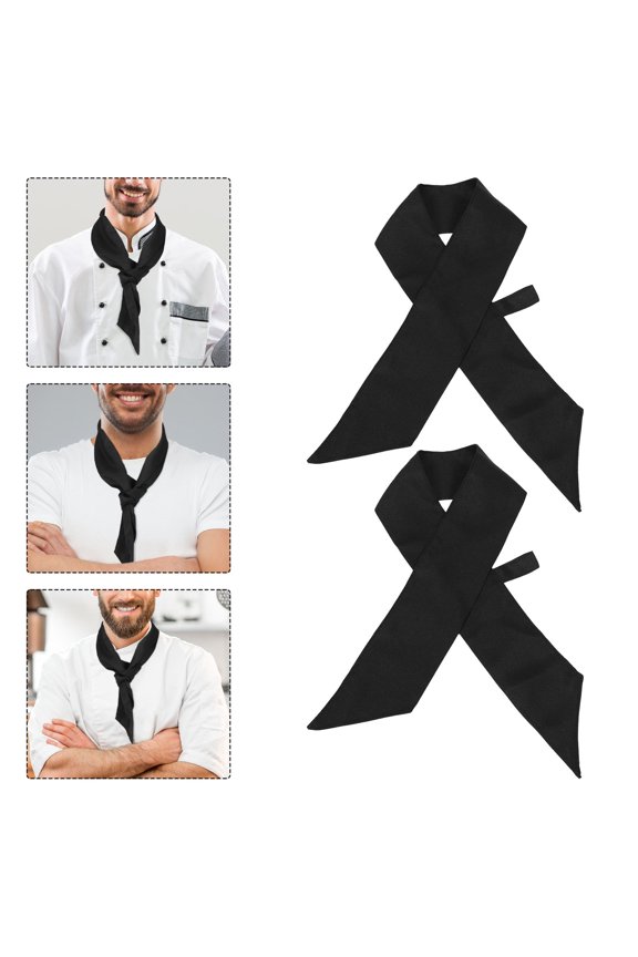 2Pcs Black Chef Work Neckerchief Comfortable Professional Neck Band for Hotel and Restaurant