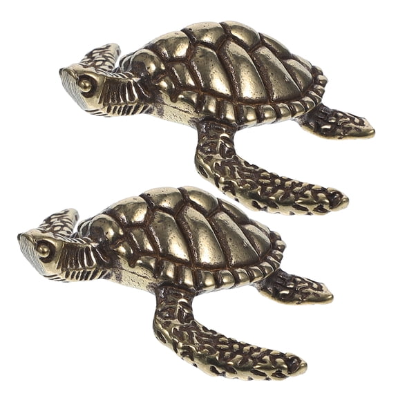 YOSADIER 2-Piece Brass Sea Turtle Statues with Detailed Design for Desktop Decor and Home Office Ornament