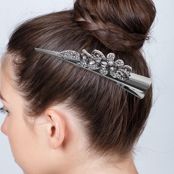 YOSADIER Rhinestone Barrettes Grey Metal Alligator for Elegant Hairstyles 2Pcs
