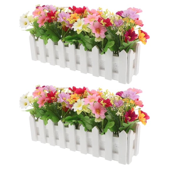 YOSADIER 2-Pack Realistic Artificial Flower Pots with Decorative Fence, Ideal for Indoor Outdoor Garden and Home Decoration