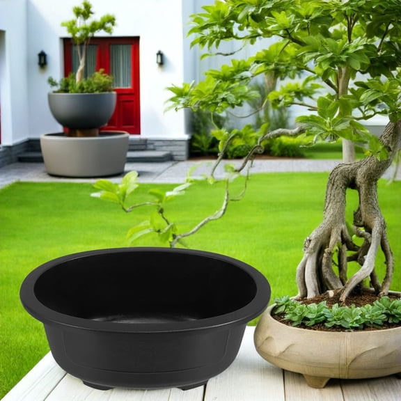 YOSADIER 2Pcs Gardening Plastic Bonsai Planter Oval Large Flower Pot with Breathable Drainage for Balcony and Office