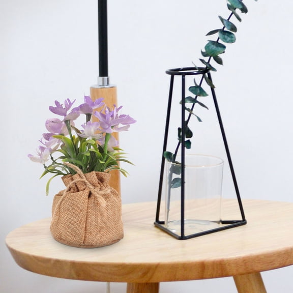 YOSADIER 2Pcs Purple Artificial Orchid Flowers in Burlap Pots for Wedding Decoration