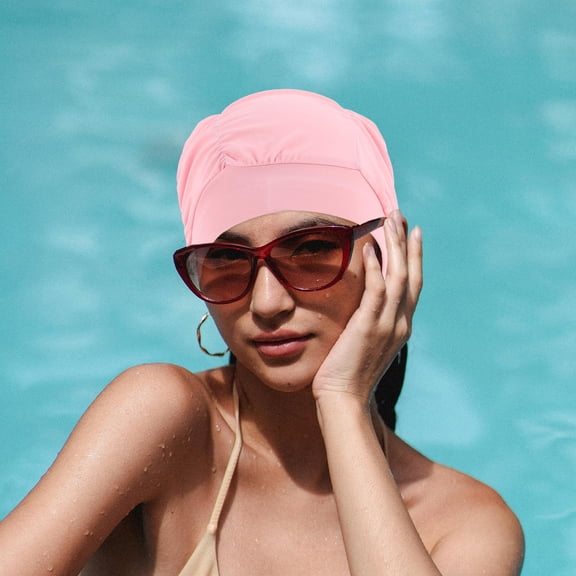 YOSADIER Women's Swim Cap Set of 2, Quick Dry Nylon with Comfortable Fit and Stylish Pleated Design for Swimming