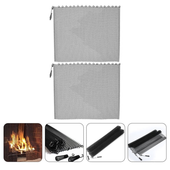YOSADIER 2-Piece Metal Fireplace Screen Guard Grey with Fine Mesh Design for Fireplace Safety and Spark Protection
