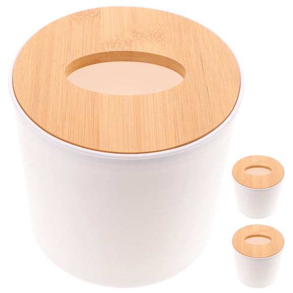 YOSADIER 3-Pack White Round Tissue Box Covers with Lids, Decorative and Multifunctional Storage Organizer for Home