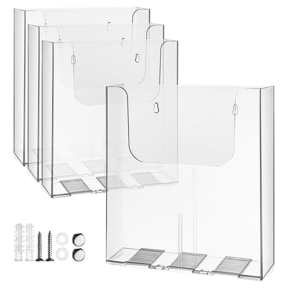 YOSADIER Clear Acrylic Wall Mount Brochure Holders Organizer Set of 4 for Office, Easy to Install and