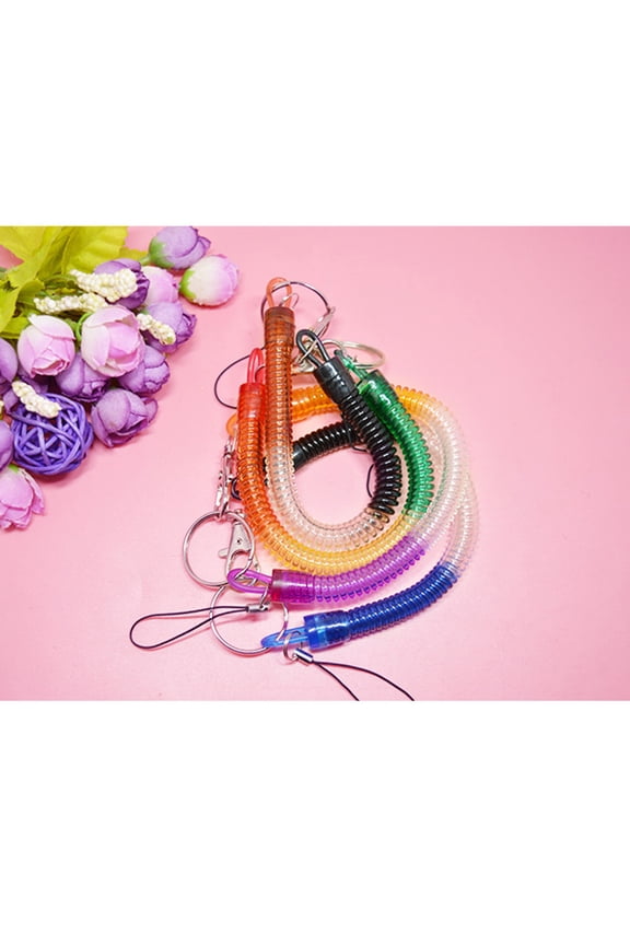 4Pcs Flexible Spring Coil Chain Key Ring with Plastic Material for Anti-Lost Wrist Clasp