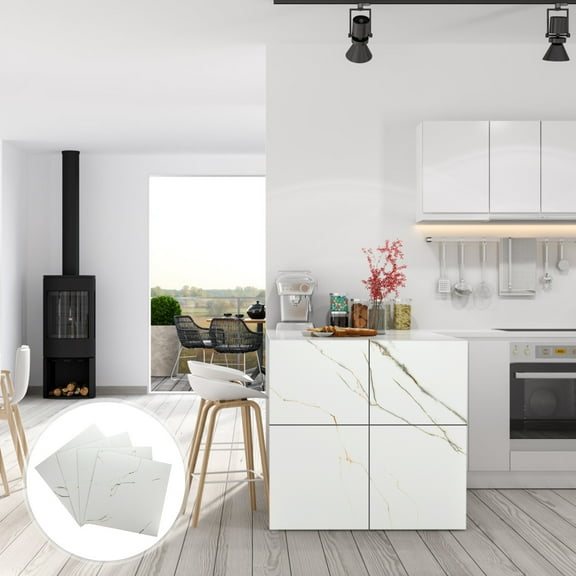 YOSADIER 4Pcs White PVC Floor Tiles Stickers Simple and Elegant Style for Home Ground Decor Non-Slip Adhesive