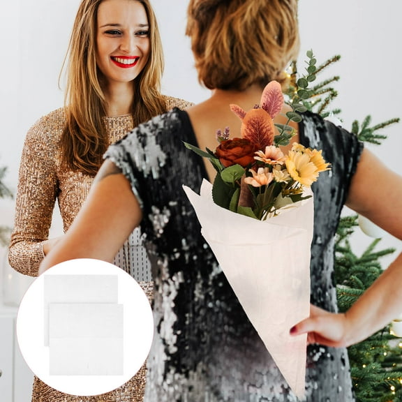 YOSADIER White Floral Wrapping Paper for Flower Bouquets, Easy to Cut and Use, and Decorative