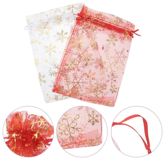YOSADIER 50pcs Small Snowflake Bags Red Satin for Christmas Party Supplies