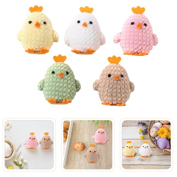 YOSADIER 5Pcs Assorted Color Decorative Plush Chick Figurines Easter Mantel and Tiered Tray Decorations