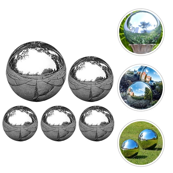 YOSADIER 5Pcs Stainless Steel Gazing Balls with Polished Mirror Finish for Reflective Outdoor Garden Decoration