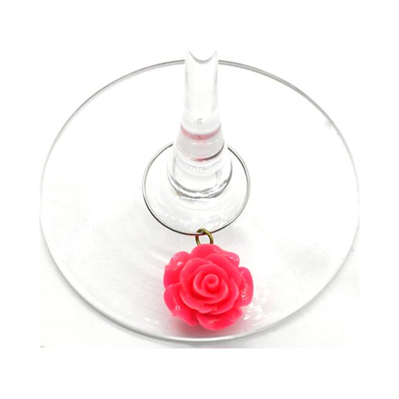 YOSADIER 6Pcs Assorted Color Glass Identification Marker with Decorative Rose Charms for Stemware