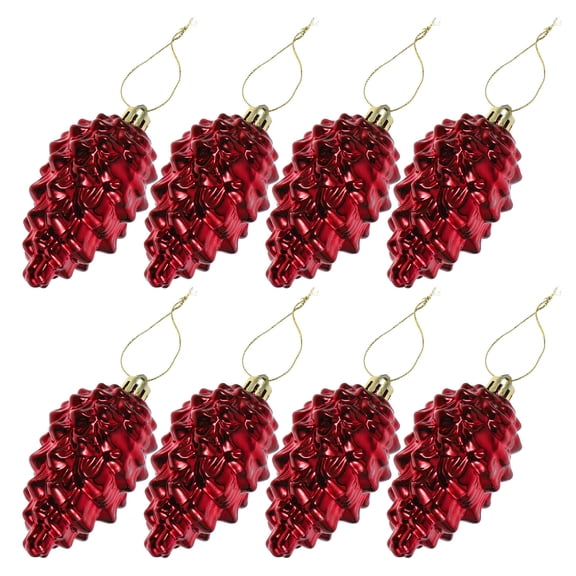 YOSADIER 8Pcs Christmas Pine Cone Ornaments Dark Red Plastic Hanging Decorations for Tree