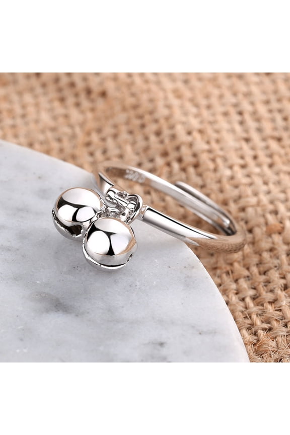 Double Bell Open Ring Adjustable Metal Finger Ring with Cute Decorative Design