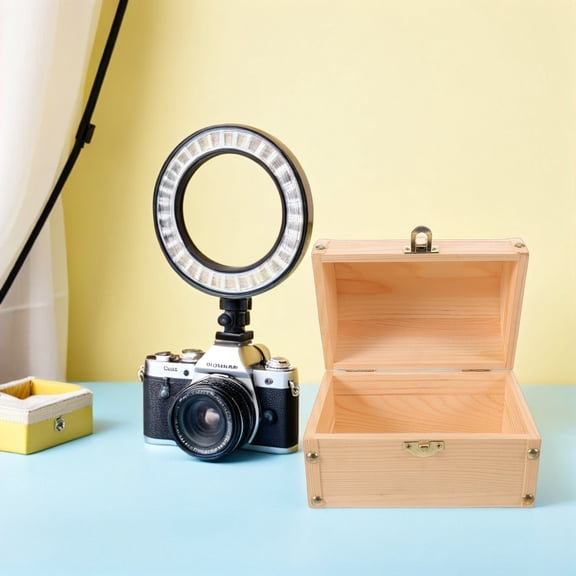 YOSADIER Beige Handcrafted Wooden Storage Trunk Decorative Retro Box for Photography Props