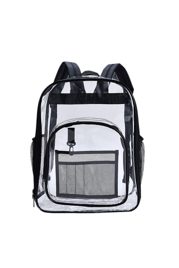 Black Transparent PVC Jelly Backpack with Side Mesh Pockets, Stylish Bookbag for Everyday Use and Travel
