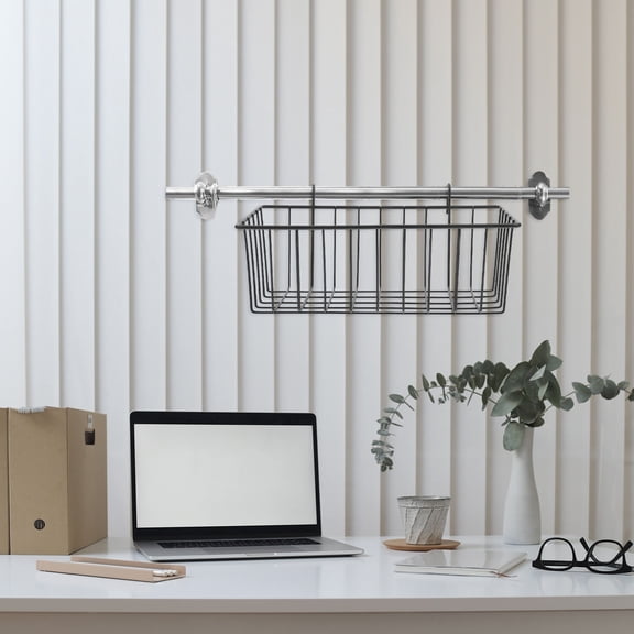YOSADIER Black Wall-Mounted Wire Basket Organizer for Bathroom Storage, Rust-Resistant Iron Bin for Convenient Access and Use
