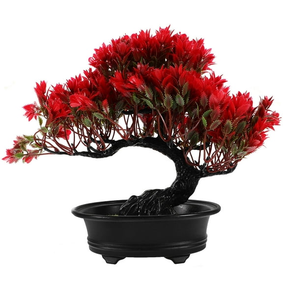 YOSADIER Small Red Artificial Pine Bonsai Tree for Desk, Shelf, Home and Office Decoration