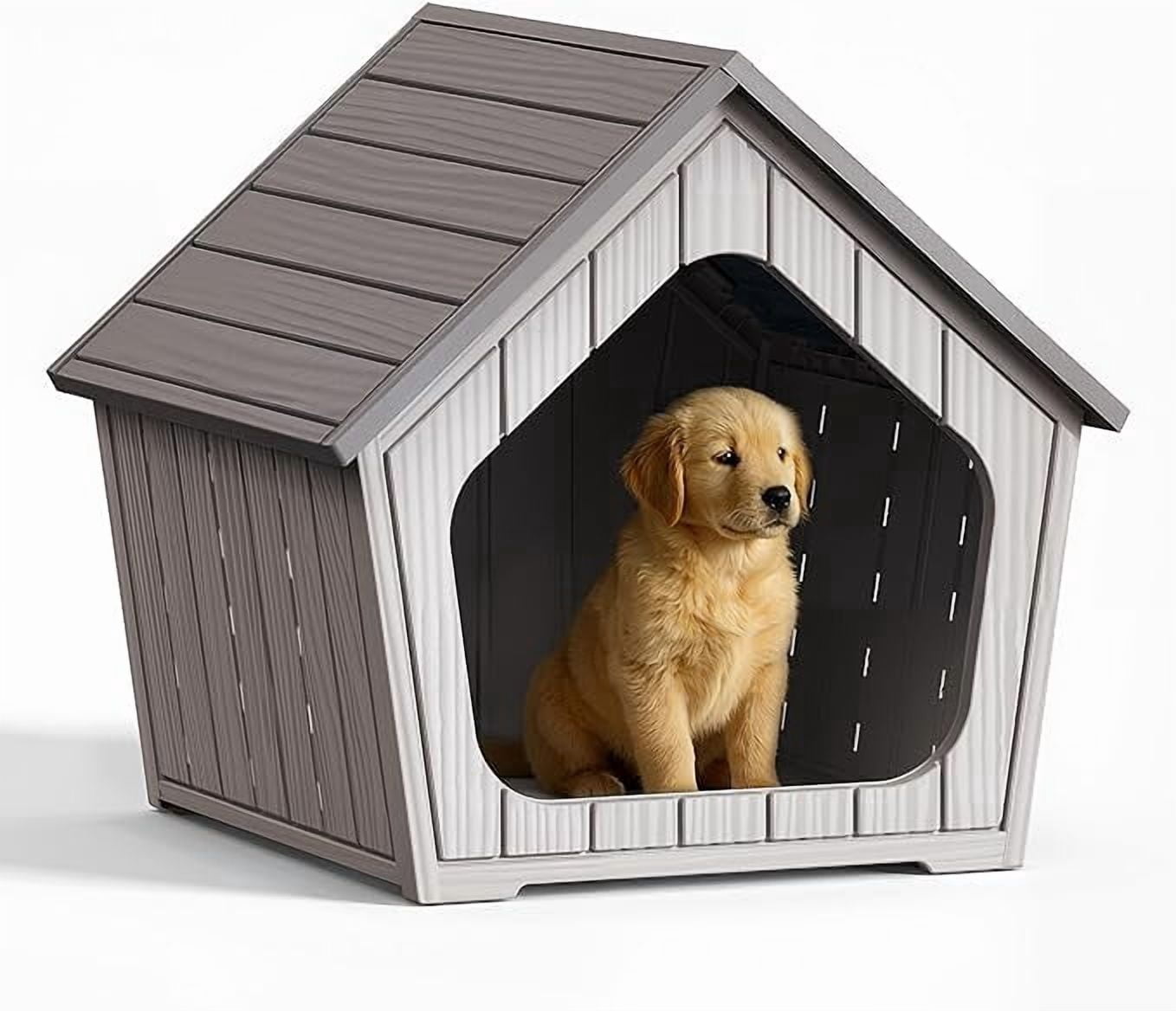 YOSADIER Dog House Indoor Outdoor Durable Resin Material Houses for Dogs Outside Weatherproof Cozy Small Dog Houses Pet Shelter for Patio, Porch, Living Room-Brown