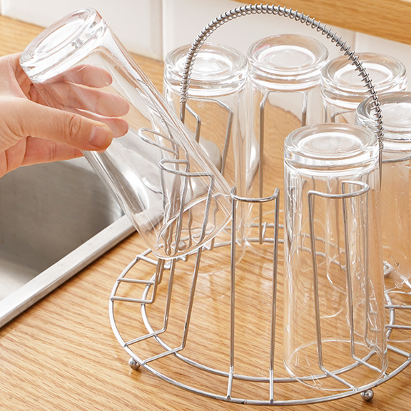 YOSADIER Stainless Steel Glass Cup Holder Plated Silver Cup Drain Rack for Home Kitchen Storage