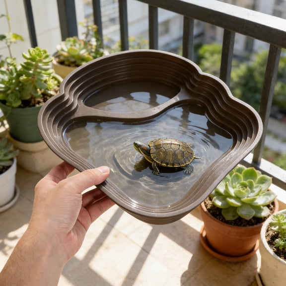 YOSADIER Multiuse Turtle Bathing Pool and Reptile Feeding Tray in Dark Brown