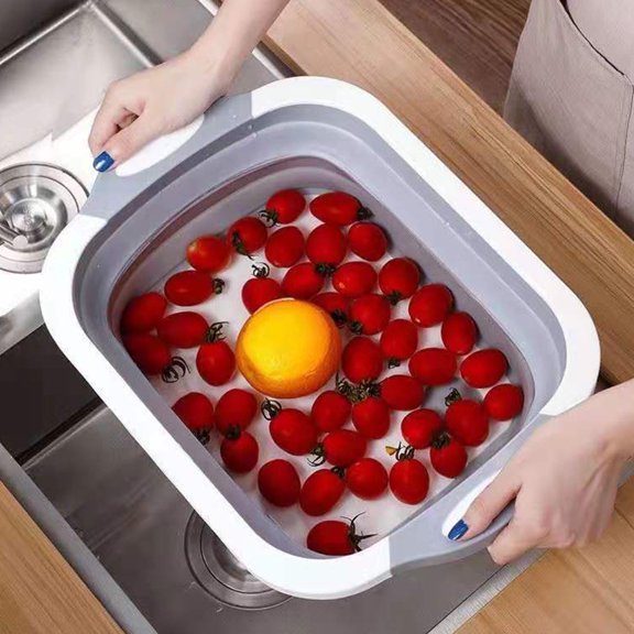 YOSADIER Folding Cutting Board with Strainer Grey PP 1Pack for Kitchen Gadget