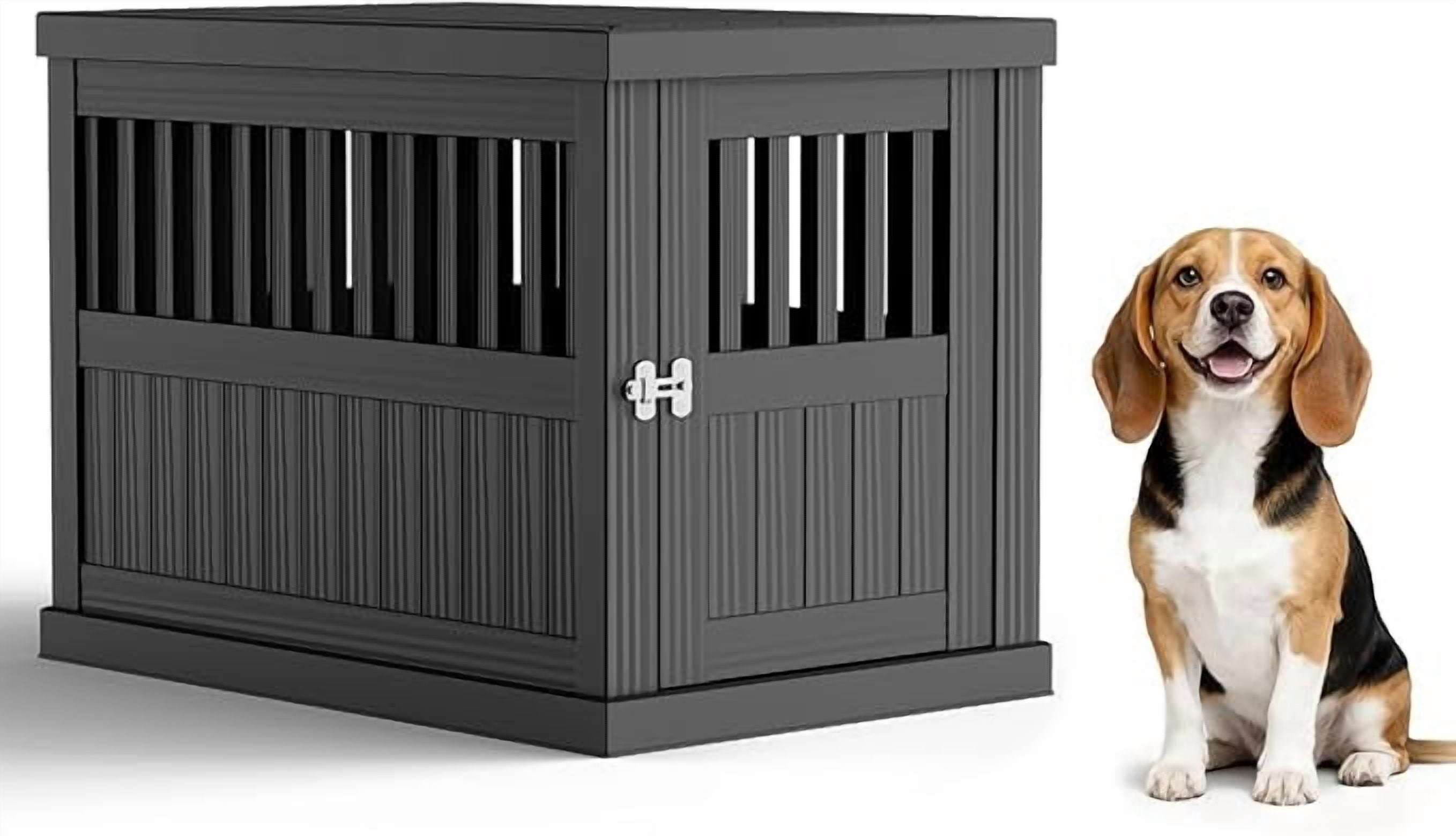 YOSADIER Indoor/Outdoor Dog House, Waterproof Durable Plastic with Locking Door, Ventilation and Raised Floor Design, Easy Assembly, Suitable for Small to Medium Dogs, Black