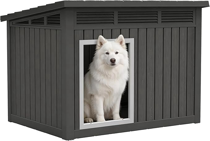 YOSADIER Large Dog House for Indoor & Outdoor - Weatherproof & Removable Roof, Fits Small to Large Dogs-Gray Black (42.8" L x 33" W x 31.5" H)