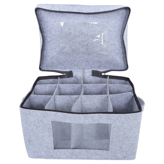 YOSADIER Light Grey Felt Stemware Storage Box with Lid and Handles for Home Glassware Protection