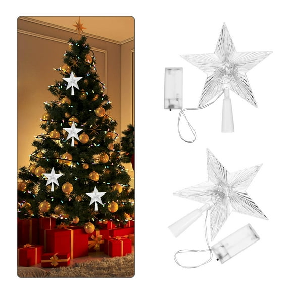 YOSADIER Mini Lighted Star Tree Topper Transparent Treetop Decoration for Christmas Holiday Festival and Party Decor 1 Set