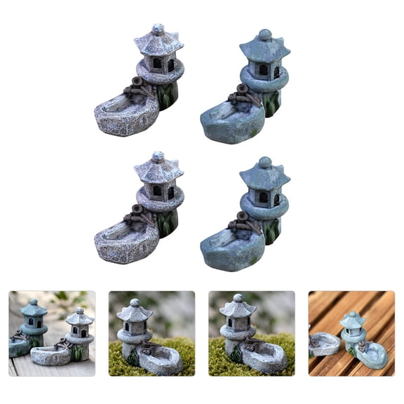 YOSADIER Miniature Landscape Decoration Resin Pool Tower for Garden