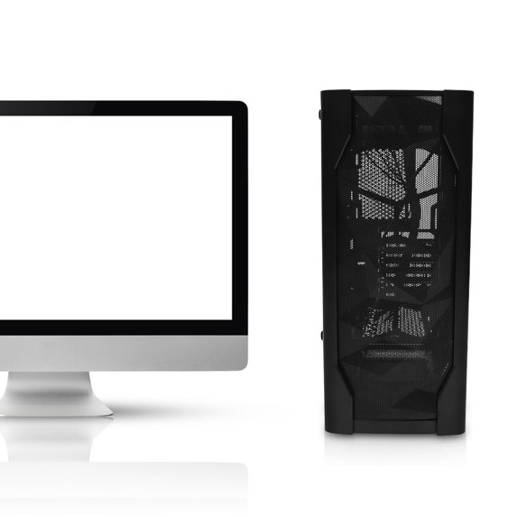 YOSADIER ATX PC Computer Case Black Steel with 3D Panel, Tower Chassis for Motherboard, 1 Pack