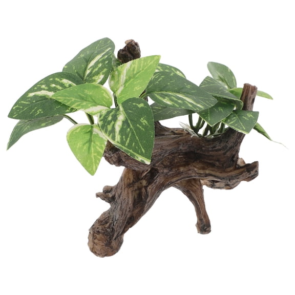 YOSADIER Fish Tank Landscape Ornament Resin Driftwood Cave with Cloth Leaf