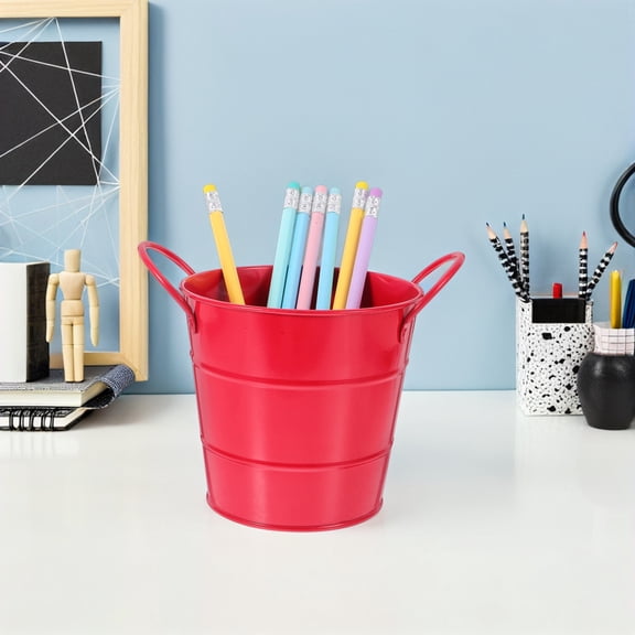 YOSADIER Red Metal Waste Basket for Home Office Versatile Iron Storage Bin for Trash Paper and Supplies