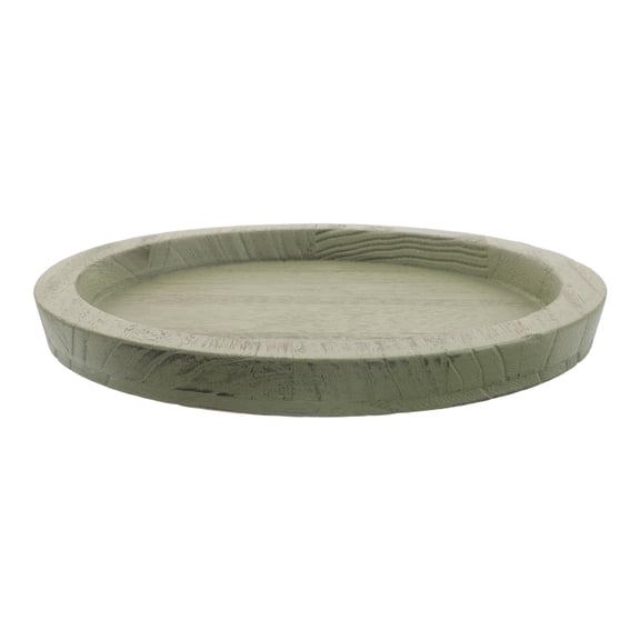 YOSADIER Round Olive Green Wooden Tray for Kitchen Countertop Serving and Decorative Display
