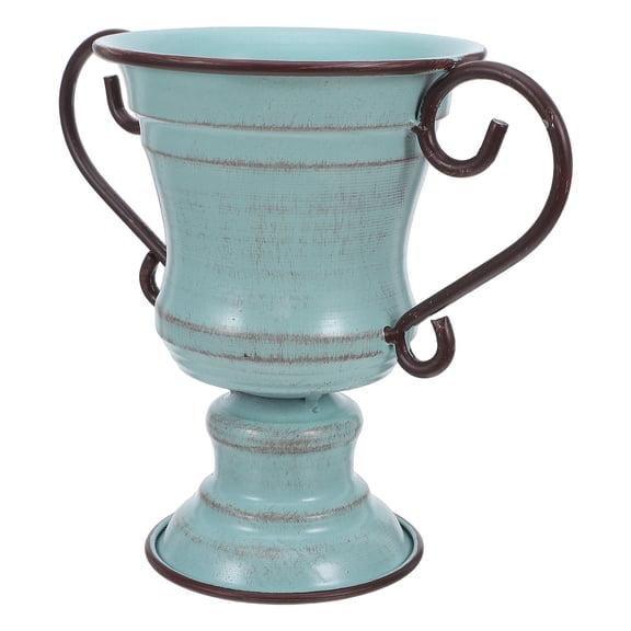 YOSADIER Rustic Metal Flower Pot Sky Blue Vintage Urn Planter Farmhouse Indoor Outdoor Decor
