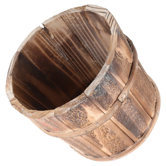 YOSADIER Wooden Round Barrel Planter Rustic Wood Flower Bucket for Decorative Plant Display