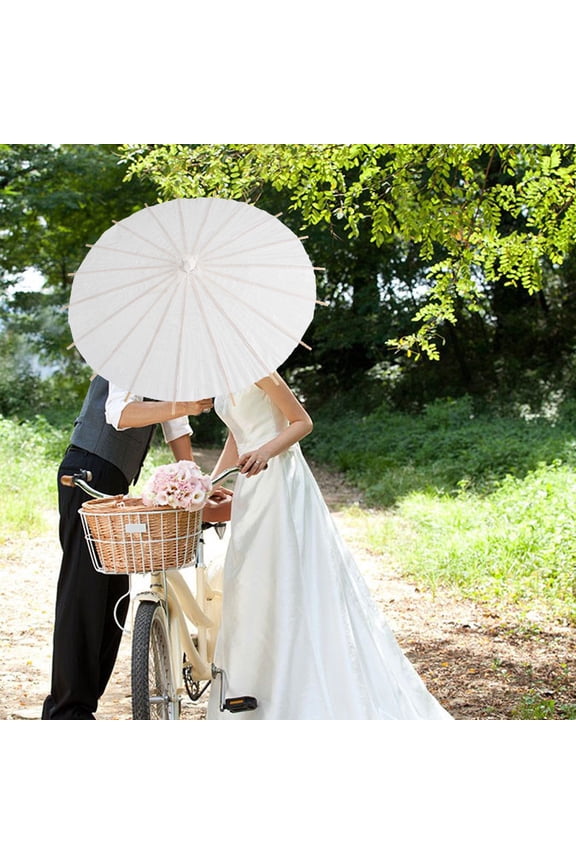 Bamboo Oiled Paper Umbrella White Asian Inspired Protective Fashion Accessory
