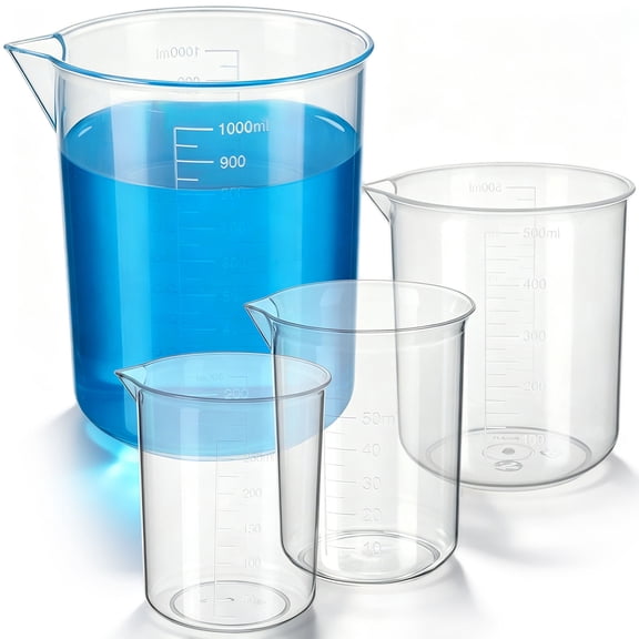 YOSADIER Universal Clear Measuring Jugs, Plastic, for Kitchen and Lab, Easy Pouring, Stackable, 4Pcs