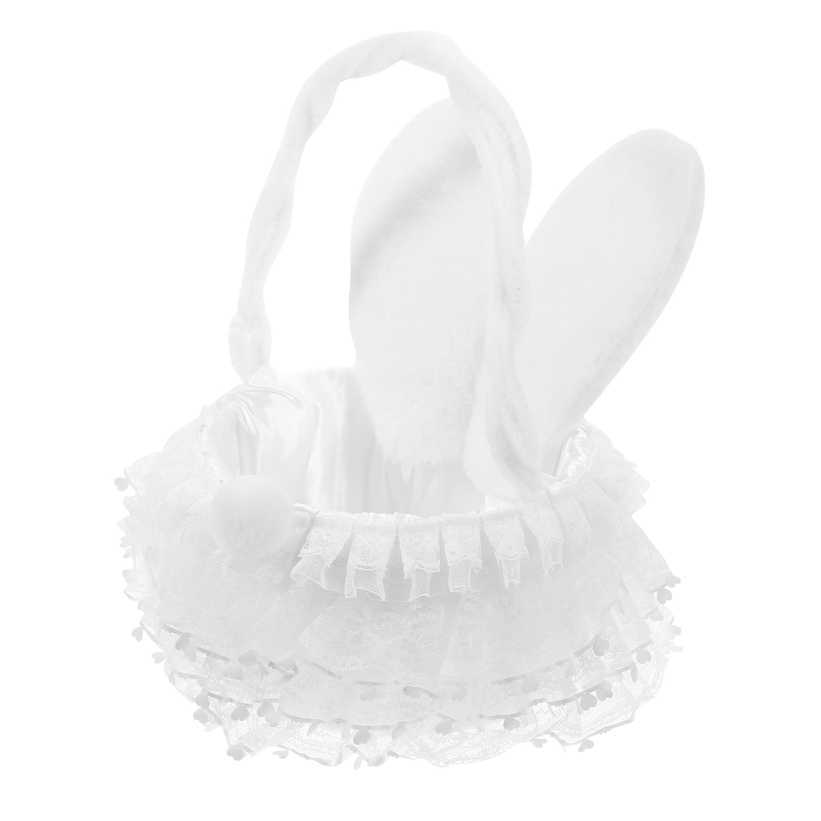 YOSADIER White Easter Basket with Handle, Bunny and Floral Pattern, Lightweight Decorative Basket for Indoor and Outdoor Use
