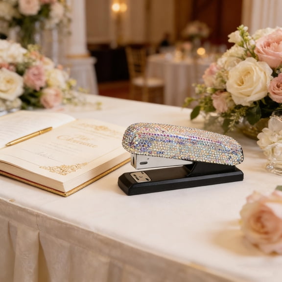 YOSADIER Yosadier Portable White Metal Stapler with Crystals for Desk Use